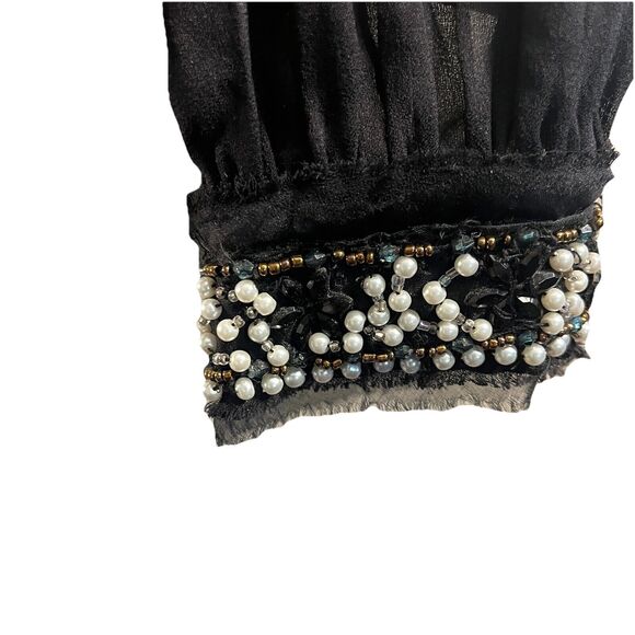 Elizabeth And James Silk Blouse Pearly Cuff Detail Black Size Medium - Picture 2 of 16